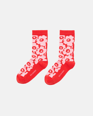 Marimekko Linjaus Unikko Socks Red / Light Pink
