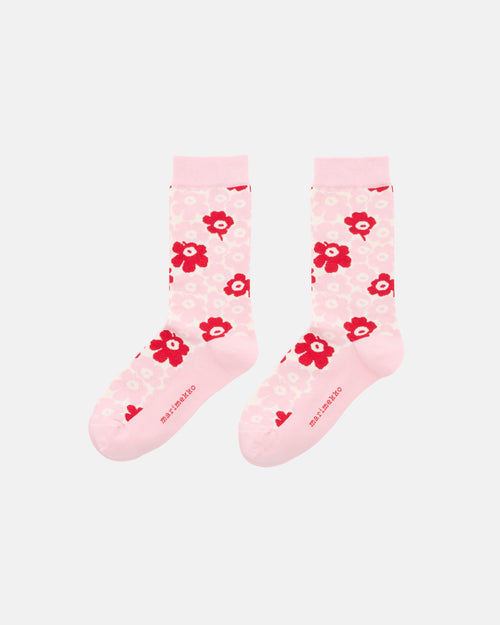 Marimekko Linjaus Pikkuinen Unikko Socks Light Pink / Off-White / Red