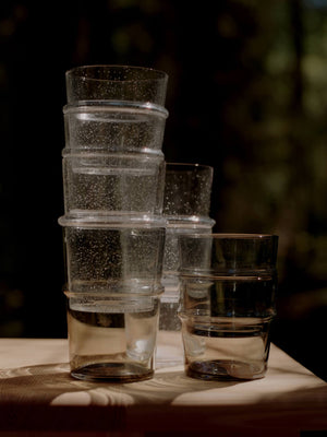 ferm LIVING Boya Low Glasses – Set of 2 – Clear with Bubbles