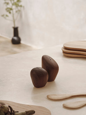 ferm LIVING Cairn Salt and Pepper Shakers – Set of 2 – Oak – Dark Brown