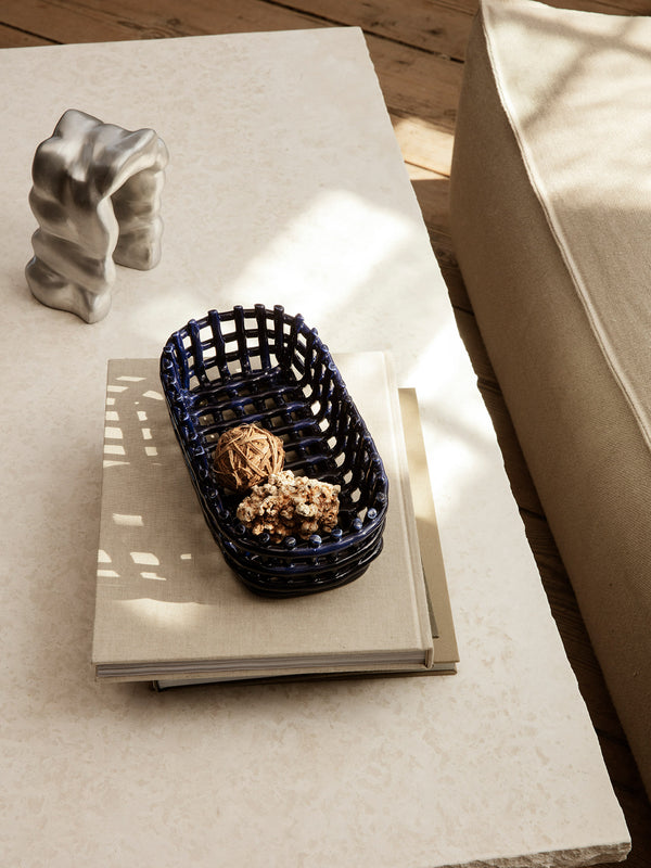 ferm LIVING Ceramic Basket Oval – Blue