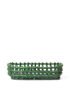 ferm LIVING Ceramic Basket Oval – Emerald Green