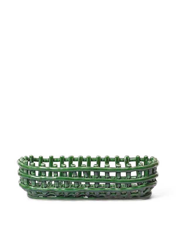 ferm LIVING Ceramic Basket Oval – Emerald Green