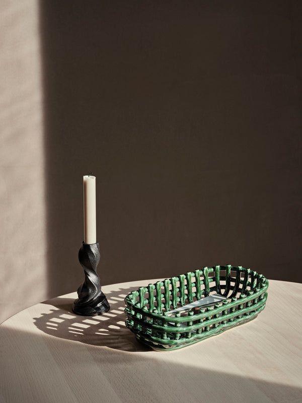 ferm LIVING Ceramic Basket Oval – Emerald Green