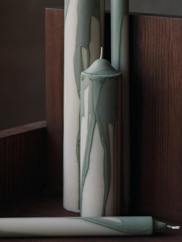 ferm LIVING Dryp Candles – Set of 2 – Tea Green