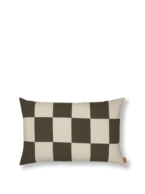 ferm LIVING Fold Patchwork Cushion – Dark Olive / Undyed