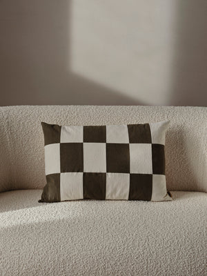 ferm LIVING Fold Patchwork Cushion – Dark Olive / Undyed