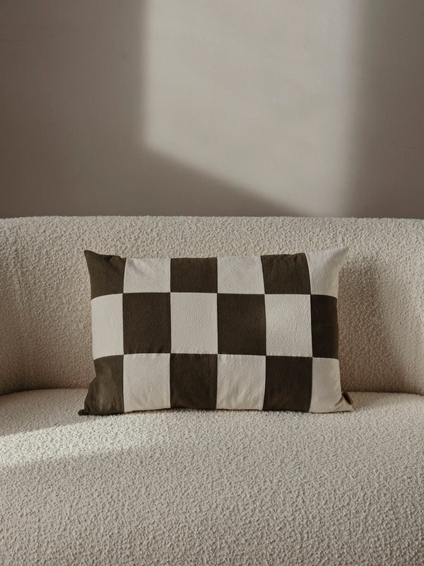 ferm LIVING Fold Patchwork Cushion – Dark Olive / Undyed