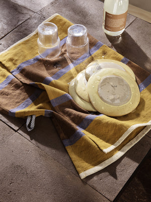 ferm LIVING Hale Tea Towel – Lime / Bright Blue / Chocolate