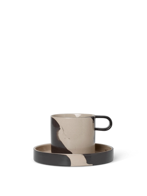 ferm LIVING Inlay Cup with Saucer – Sand / Brown