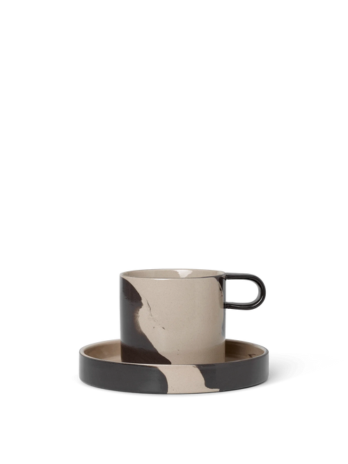 ferm LIVING Inlay Cup with Saucer – Sand / Brown