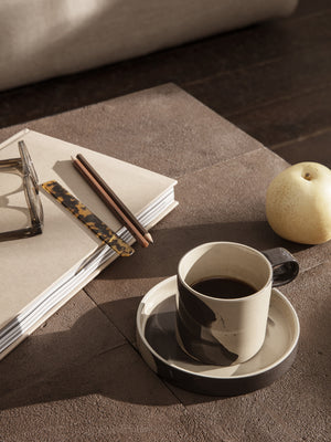 ferm LIVING Inlay Cup with Saucer – Sand / Brown