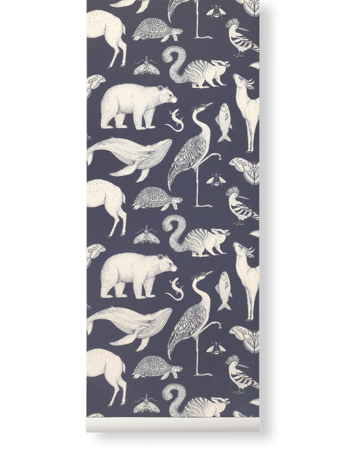 ferm LIVING Katie Scott Wallpaper – Animals – Dark Blue