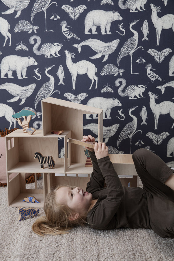 ferm LIVING Katie Scott Wallpaper – Animals – Dark Blue