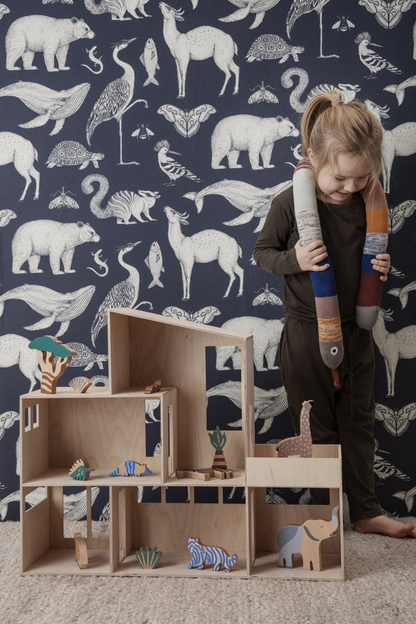 ferm LIVING Katie Scott Wallpaper – Animals – Dark Blue