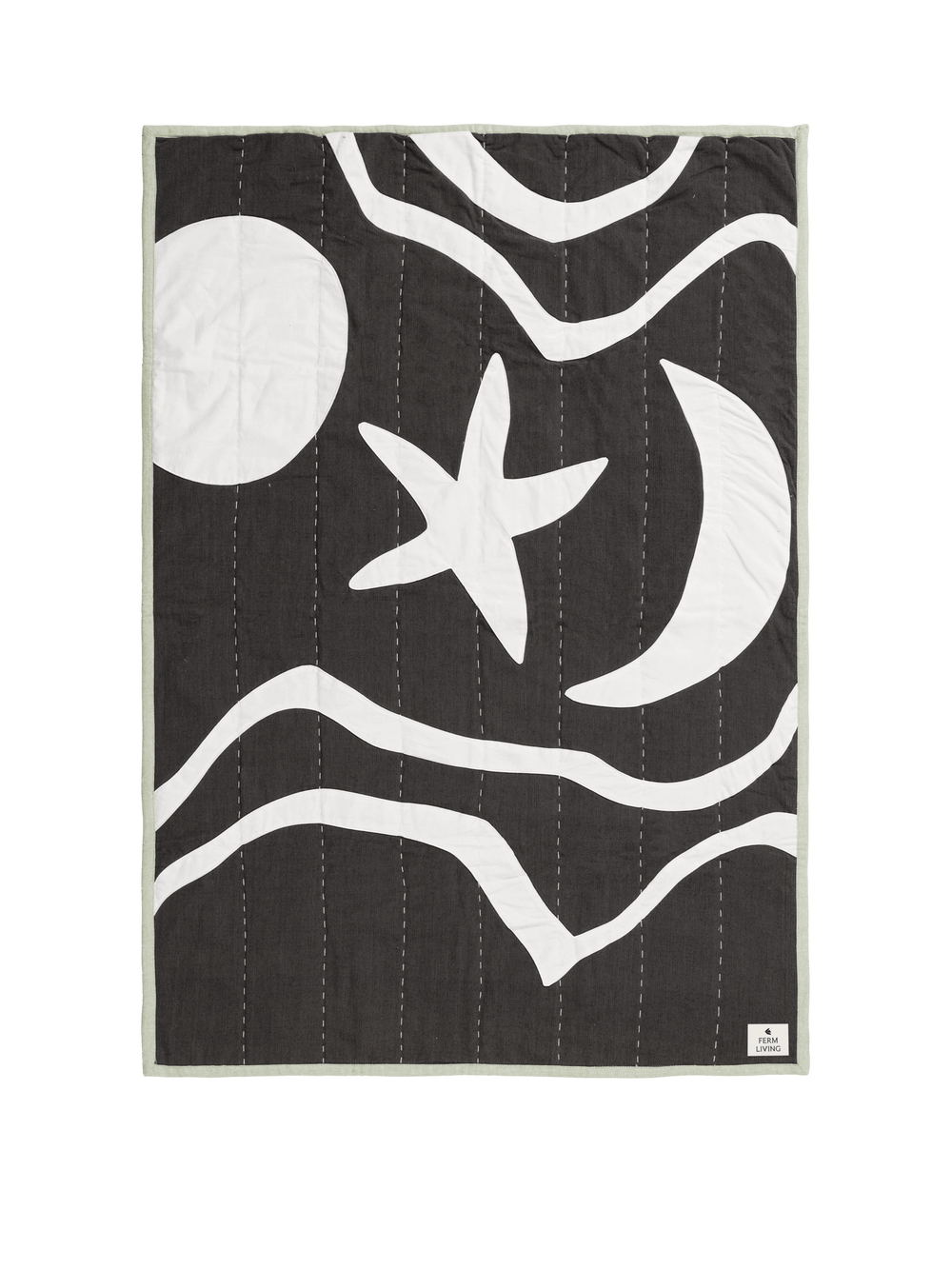 ferm LIVING Kove Appliqué Quilted Blanket – Charcoal / Elm Green
