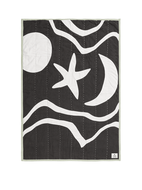 ferm LIVING Kove Appliqué Quilted Blanket – Charcoal / Elm Green