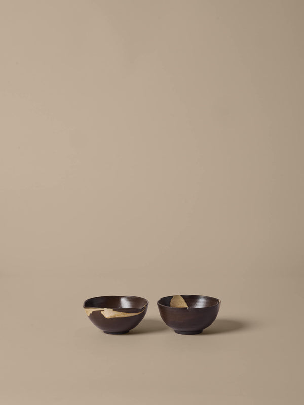 ferm LIVING Koyo Bowls Ø11.5 cm – Set of 2 – Dark Brown / Buff