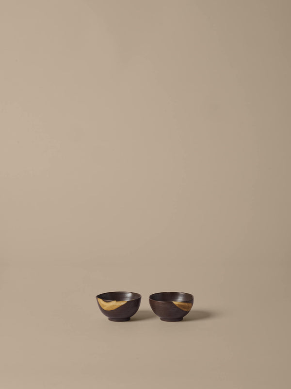 ferm LIVING Koyo Bowls Ø8.5 cm – Set of 2 – Dark Brown / Buff