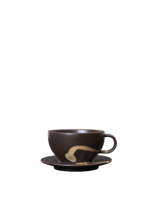 ferm LIVING Koyo Cup with Saucer – Dark Brown / Buff