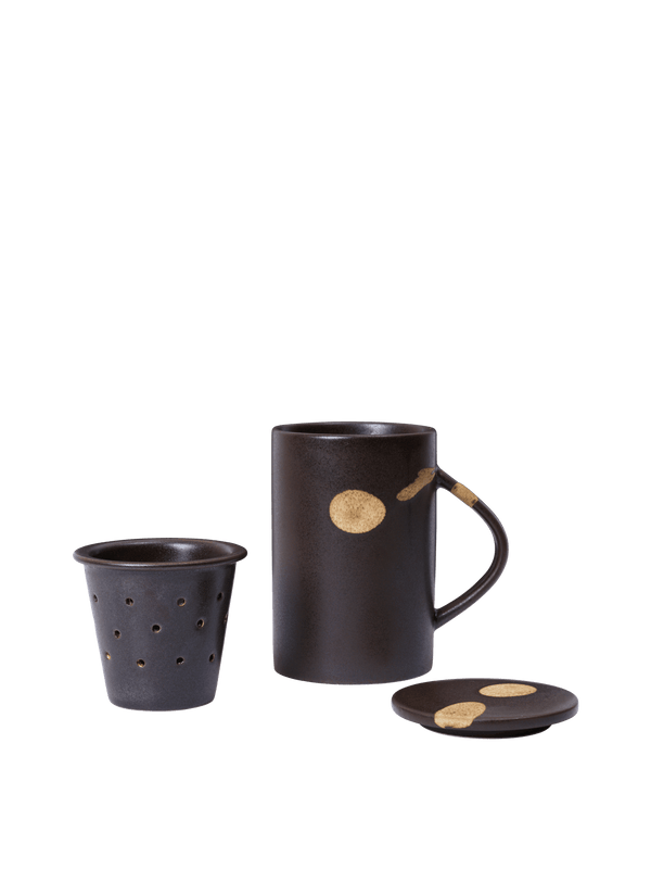 ferm LIVING Koyo Tea Mug with Infuser Set – Dark Brown / Buff