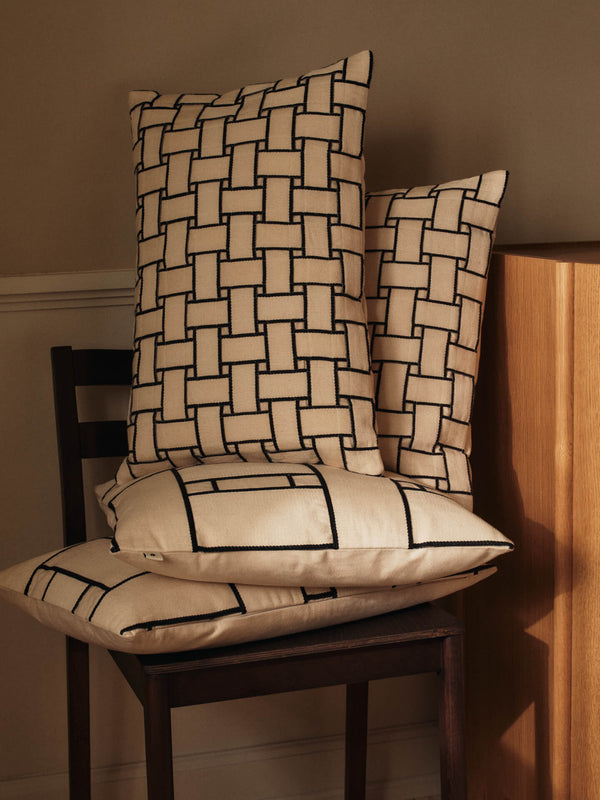 ferm LIVING Lattice Offset Cushion – Off-White / Black