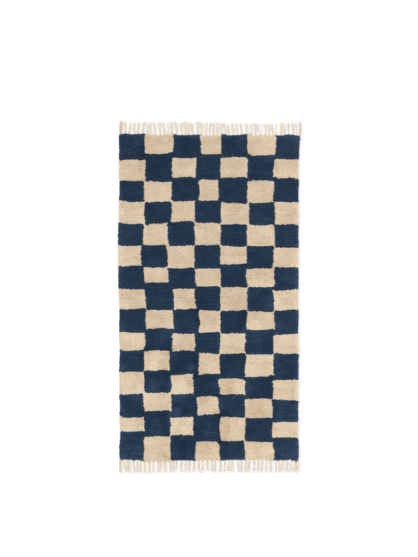 ferm LIVING Mara Washable Rug – Deep Blue / Warm Sand