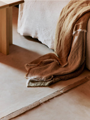 ferm LIVING Pila Linen Throw – Khaki / Aged Gold