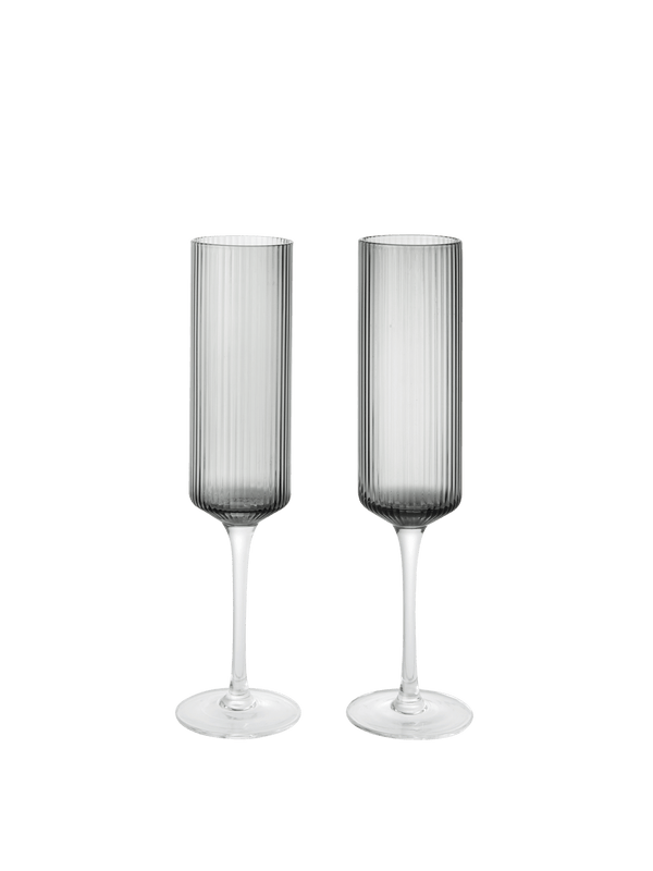 ferm LIVING Ripple Champagne Flutes – Set of 2 – Smoked Grey