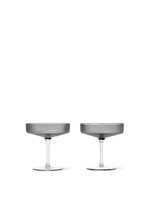 ferm LIVING Ripple Champagne Saucers – Set of 2 – Smoked Grey