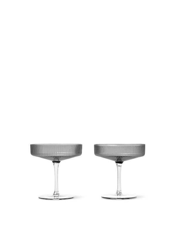 ferm LIVING Ripple Champagne Saucers – Set of 2 – Smoked Grey