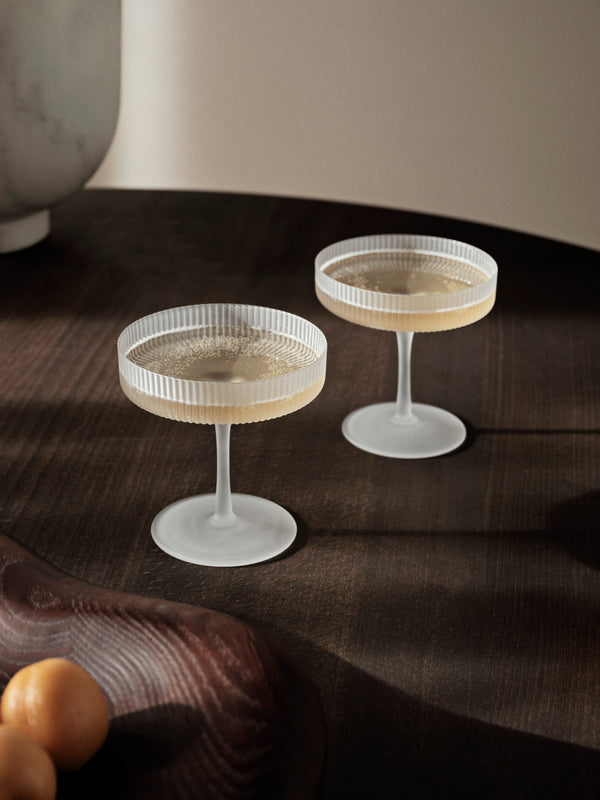ferm LIVING Ripple Champagne Saucers – Set of 2 – Frosted