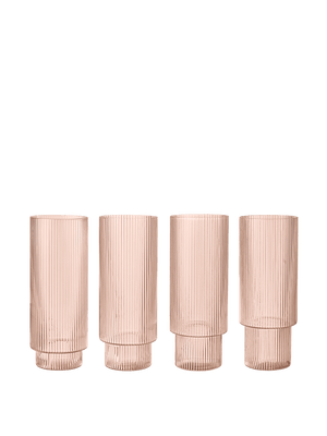 ferm LIVING Ripple Long Drink Glasses – Set of 4 – Blush