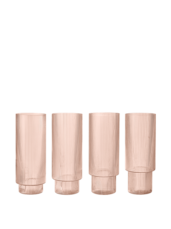 ferm LIVING Ripple Long Drink Glasses – Set of 4 – Blush