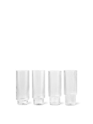 ferm LIVING Ripple Long Drink Glasses – Set of 4 – Clear