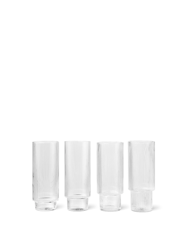ferm LIVING Ripple Long Drink Glasses – Set of 4 – Clear