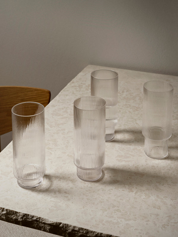 ferm LIVING Ripple Long Drink Glasses – Set of 4 – Clear