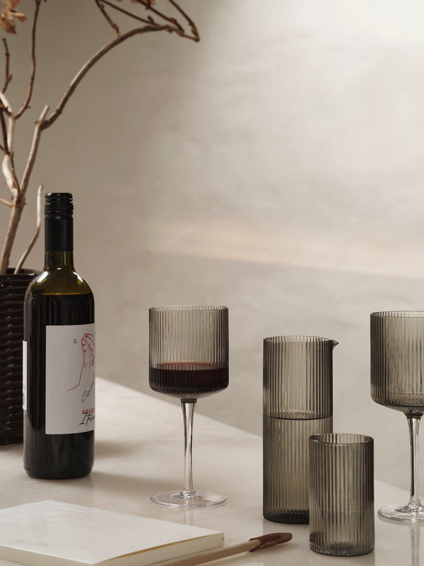 ferm LIVING Ripple Red Wine Glasses – Set of 2 – Smoked Grey