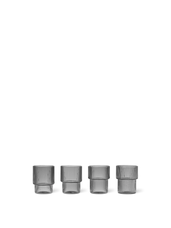 ferm LIVING Ripple Small Glasses – Set of 4 – Smoked Grey