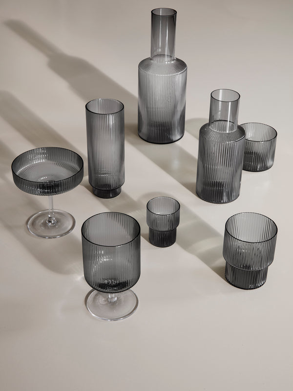 ferm LIVING Ripple Small Glasses – Set of 4 – Smoked Grey