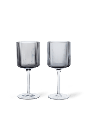 ferm LIVING Ripple White Wine Glasses – Set of 2 – Smoked Grey
