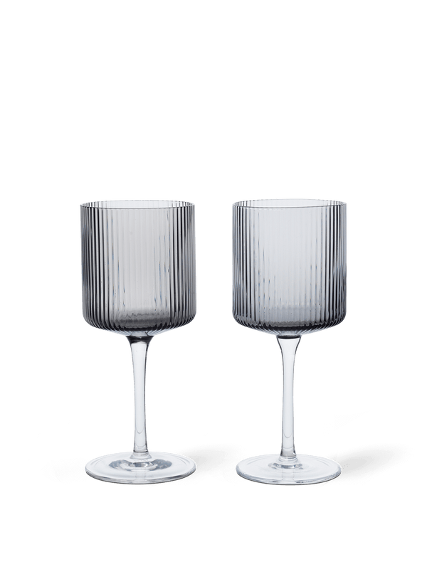 ferm LIVING Ripple White Wine Glasses – Set of 2 – Smoked Grey