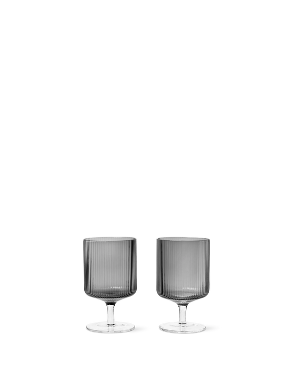 ferm LIVING Ripple Wine Glasses – Set of 2 – Smoked Grey