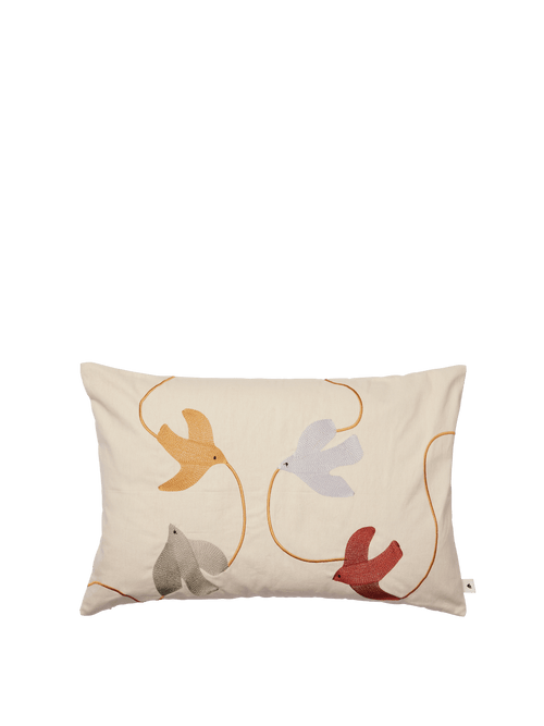 ferm LIVING Swif Bird Embroidered Cushion Rectangular – Multi