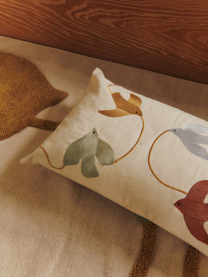 ferm LIVING Swif Bird Embroidered Cushion Rectangular – Multi