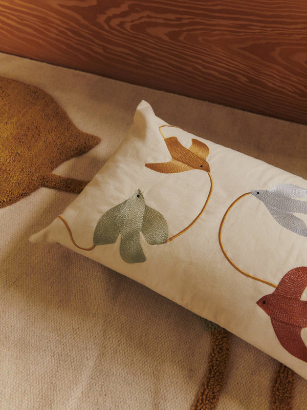 ferm LIVING Swif Bird Embroidered Cushion Rectangular – Multi