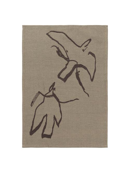 ferm LIVING Vuelo Tea Towel – Elm Green / Coffee