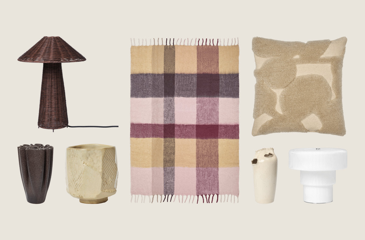 ferm LIVING AW26 new arrivals: lamps, vases, mohair blanket and tufted cushion